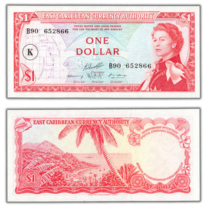 SOLD East Caribbean States ND (1965) $1 One Dollar Note P #13k St. Kitts - AU
