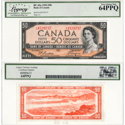 $50 1954 Bank of Canada Note Beattie-Coyne A/H Prefix BC-42a - Legacy Ch UNC-64 PPQ