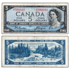 SOLD $5 1954 Bank of Canada Note Devil Face H/C Prefix BC-31b - VF