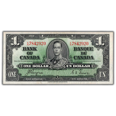 $1 1937 Bank of Canada Note Coyne-Towers K/N Prefix BC-21d - EF+