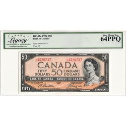 $50 1954 Bank of Canada Note Beattie-Coyne A/H Prefix BC-42a - Legacy Ch UNC-64 PPQ
