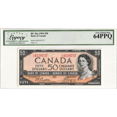 $50 1954 Bank of Canada Note Beattie-Coyne A/H Prefix BC-42a - Legacy Ch UNC-64 PPQ