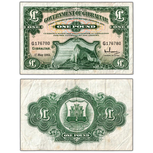 SOLD Gibraltar 1965 1 One Pound Note P #18a - VF