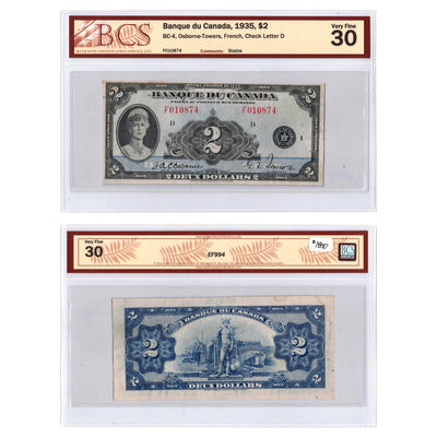 $2 1935 Banque du Canada Note French Text BC-4 - BCS VF-30 (stains)