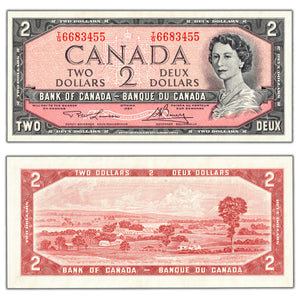 SOLD $2 1954 Bank of Canada Note Lawson-Bouey T/G Prefix BC-38d - AU/UNC