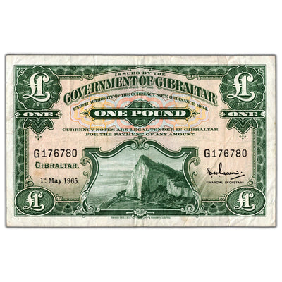 Gibraltar 1965 1 One Pound Note P #18a - VF