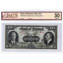 $10 1931 Bank of Montreal Canada Chartered Note #505-58-04 - BCS VF-30