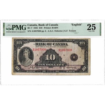 SOLD $10 1935 Bank of Canada Note English Text BC-7 - PMG VF-25