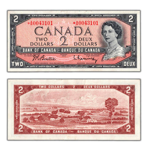 SOLD $2 1954 Bank of Canada Note *A/B Replacement Prefix BC-38bA - EF