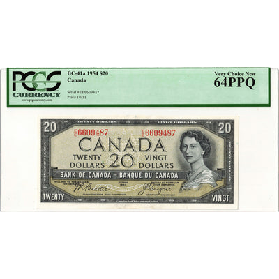$20 1954 Bank of Canada Note Beattie-Coyne E/E Prefix BC-41a - PCGS Ch UNC-64 PPQ