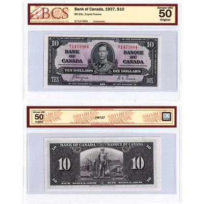 SOLD $10 1937 Bank of Canada Note Coyne-Towers B/T Prefix BC-24c - BCS AU-50