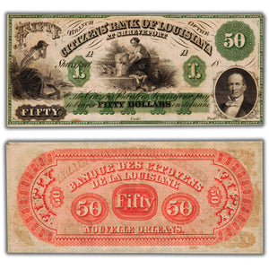 SOLD United States 18XX $50 Citizen's Bank of Louisiana Obsolete Remainder Note - Tear