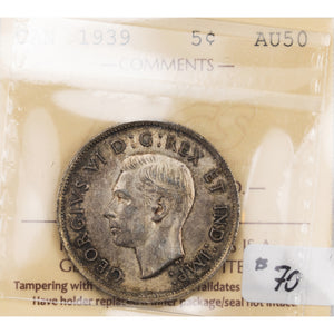 SOLD Canada 1939 50 Cents Half Dollar Silver Coin - ICCS AU-50
