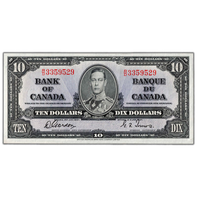 $10 1937 Bank of Canada Note Gordon-Towers R/D Prefix BC-24b - Choice UNC