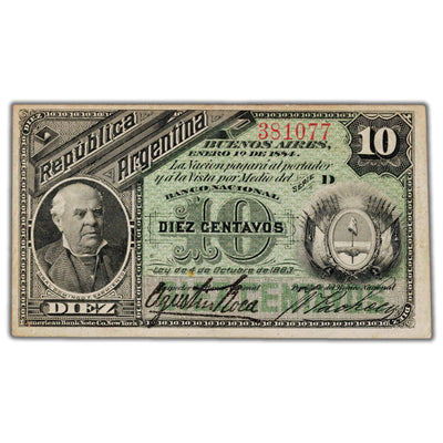 Argentina 1883 10 Centavos Note P #6 - VF/EF
