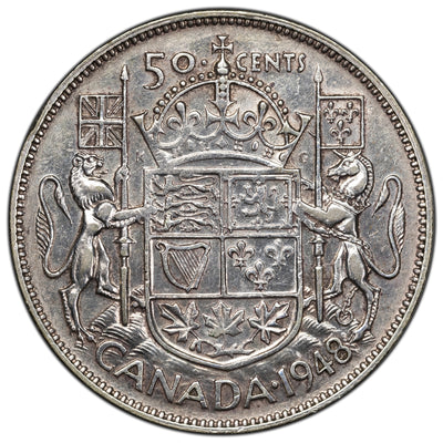 SOLD Canada 1948 50 Cents Half Dollar Silver Coin - Key Date - VF (cleaned)
