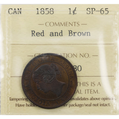 SOLD Canada 1858 1 Large Cent Coin - ICCS Specimen SP-65 Red & Brown