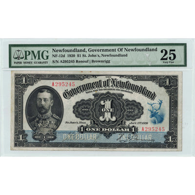 $1 1920 Government of Newfoundland Note NF-12d - PMG VF-25