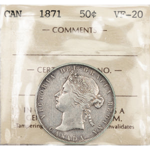 SOLD Canada 1871 50 Cents Half Dollar Silver Coin - ICCS VF-20