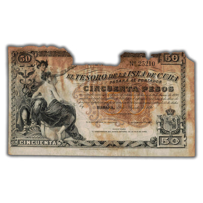SOLD Cuba 1891 50 Pesos Remainder Note P #42b - Damaged