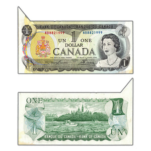 SOLD $1 1973 Bank of Canada Note Folding & Cutting Error - Light Stain