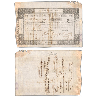 SOLD Argentina Confederacion 1859 100 Pesos Note - Circulated