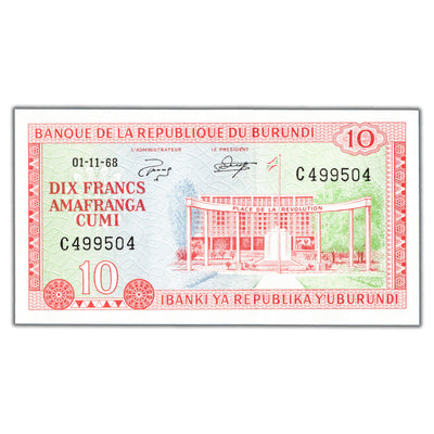Burundi 1968 10 Ten Francs Note P #20a - Choice UNC