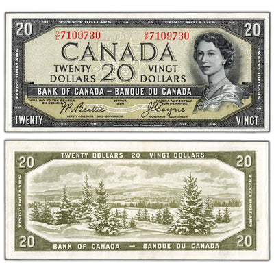 SOLD $20 1954 Bank of Canada Note Devil Face D/E Prefix BC-33b - AU