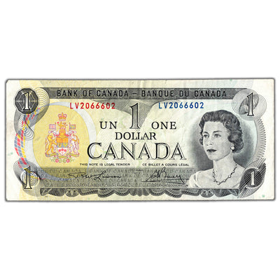 $1 1973 Bank of Canada Note LV Prefix 3 Digit Radar BC-46a - Circulated