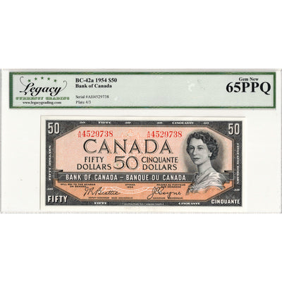 $50 1954 Bank of Canada Note Beattie-Coyne A/H Prefix BC-42a - Legacy Gem UNC-65 PPQ