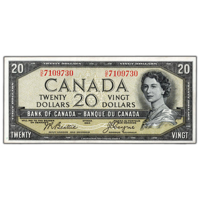 SOLD $20 1954 Bank of Canada Note Devil Face D/E Prefix BC-33b - AU