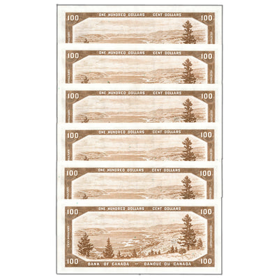 SOLD $100 1954 Bank of Canada Notes Beattie-Coyne BC-43a - 6 Consecutive AU/UNC