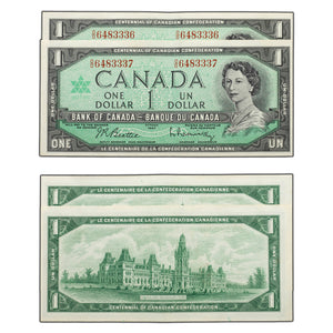 SOLD $1 1967 Bank of Canada Notes O/O Prefix BC-45b - 2 Consecutive - AU