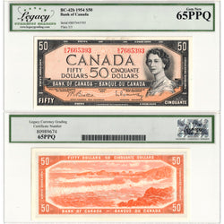 $50 1954 Bank of Canada Note Beattie-Rasminsky B/H Prefix BC-42b - Legacy Gem UNC-65 PPQ