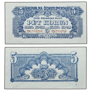 SOLD Czechoslovakia 1944 5 Five Korun Note - Perforated Specimen