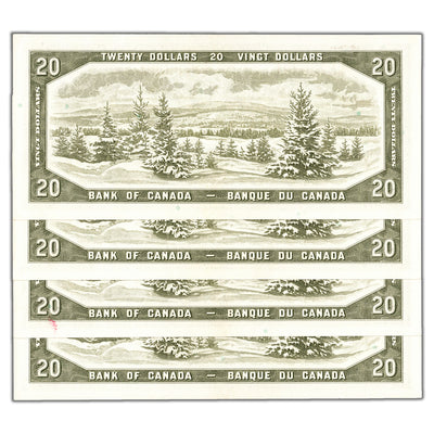 SOLD $20 1954 Bank of Canada Notes D/W Prefix BC-41b - 4 Consecutive AU-58