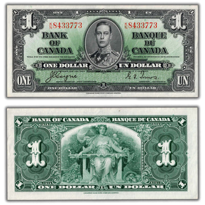 $1 1937 Bank of Canada Note Coyne-Towers K/N Prefix BC-21d - AU+