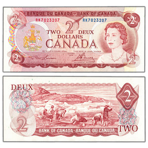 SOLD $2 1974 Bank of Canada Note RK Prefix 4 Digit Radar Serial BC-47a - Choice UNC