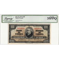 $100 1937 Bank of Canada Note Osborne Signature BC-27a - Legacy VF-35 PPQ