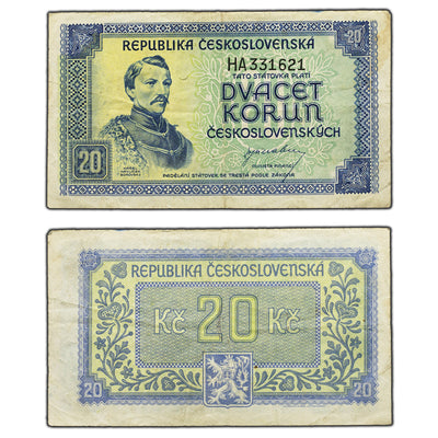 SOLD Czechoslovakia ND (1945) 20 Twenty Korun Note P #61a