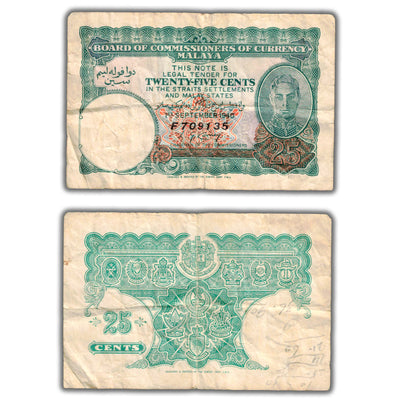 SOLD Malaya 1940 25 Cents Note P #3 - Writing - Tougher Issue
