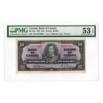 $10 1937 Bank of Canada Note Osborne Signature BC-24a - PMG AU-53 EPQ