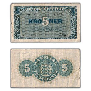 SOLD Denmark 1944 5 Five Kroner Note P #35a