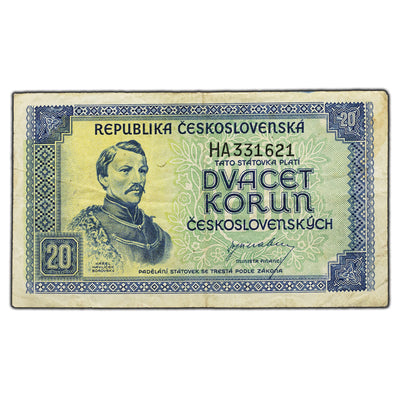 SOLD Czechoslovakia ND (1945) 20 Twenty Korun Note P #61a