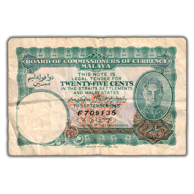 SOLD Malaya 1940 25 Cents Note P #3 - Writing - Tougher Issue