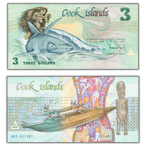 SOLD Cook Islands 1987 $3 Three Dollars Note P #3 - UNC