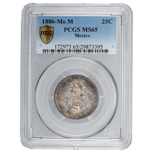SOLD Mexico 1886 Mo-M 25 Centavos Silver Coin - PCGS MS-65