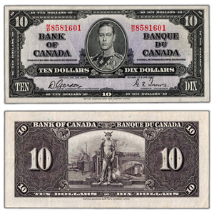 SOLD $10 1937 Bank of Canada Note Gordon-Towers M/D Prefix BC-24b - EF