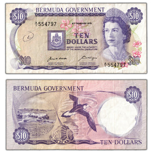 SOLD Bermuda 1970 $10 Ten Dollars Note P #25a - Writing