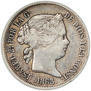 SOLD Spain 1863 Seville 4 Reales Silver Coin KM #608